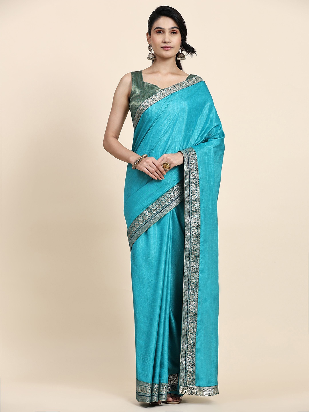 

RACHNA Woven Design Border Saree, Green