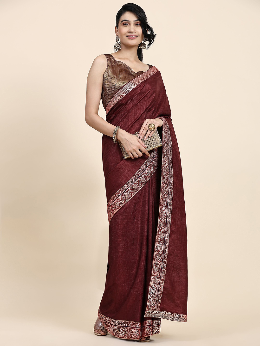 

RACHNA Woven Design Border Saree, Maroon