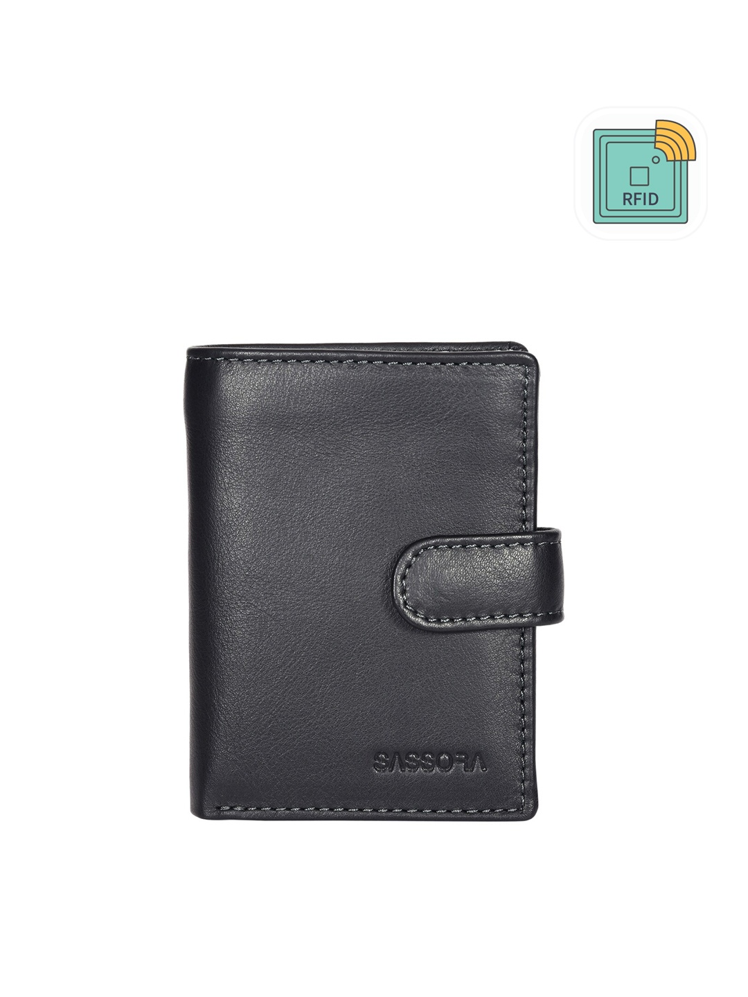 

Sassora Unisex Leather Two Fold Wallet, Black