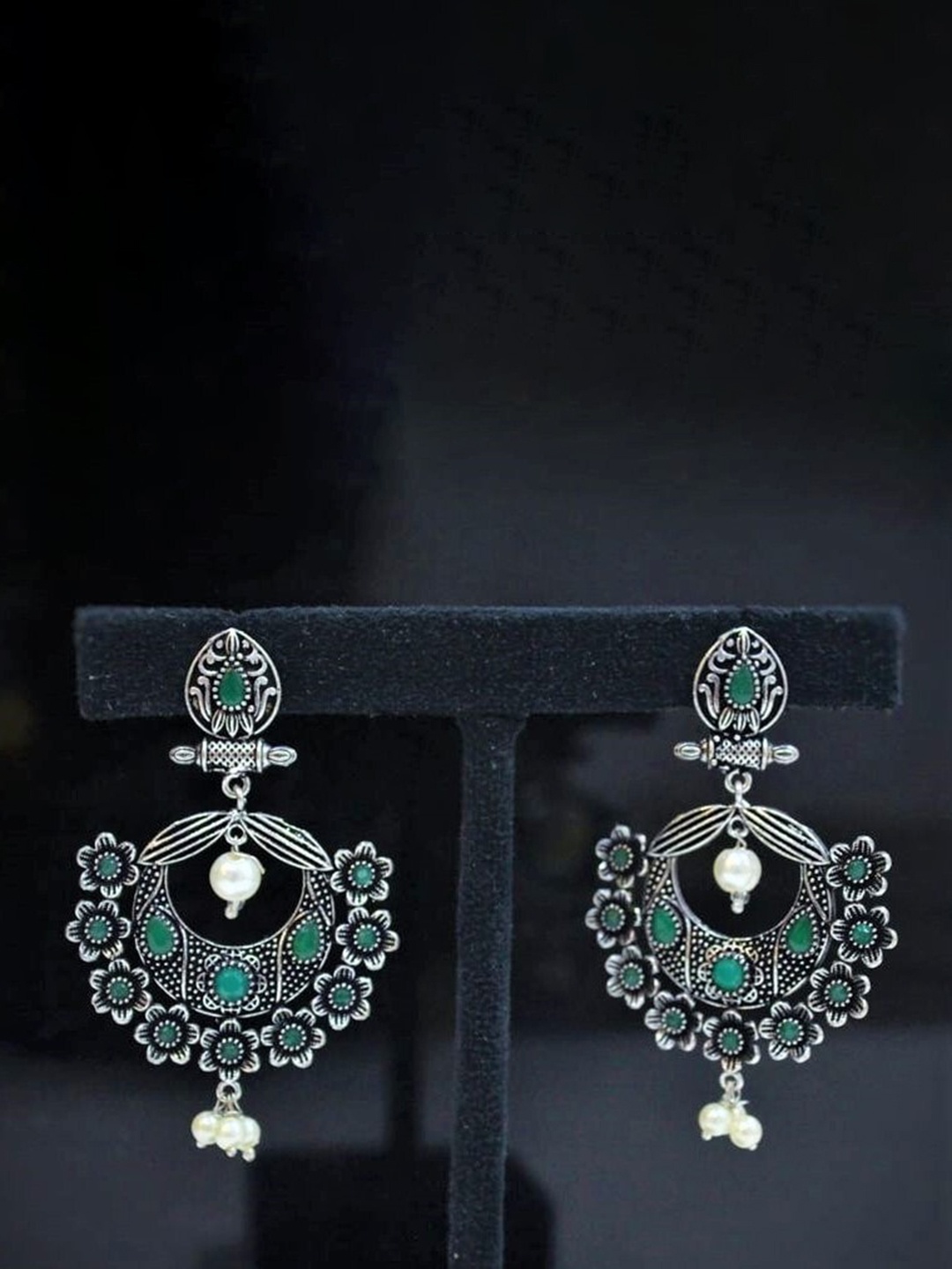 

ATIBELLE Silver Plated Floral Shaped Chandbalis