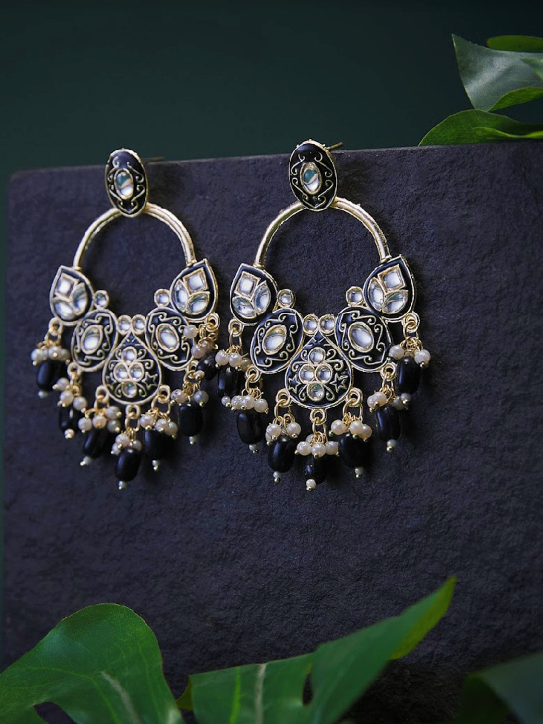 

ATIBELLE Gold-Plated Contemporary Chandbalis Earrings, Black