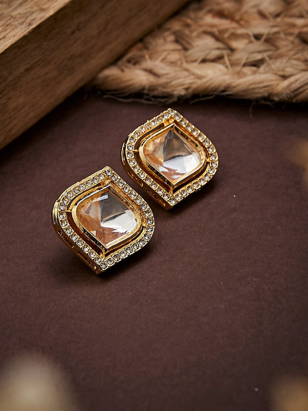 

ATIBELLE Gold Plated Kundan Studded Stud Earrings