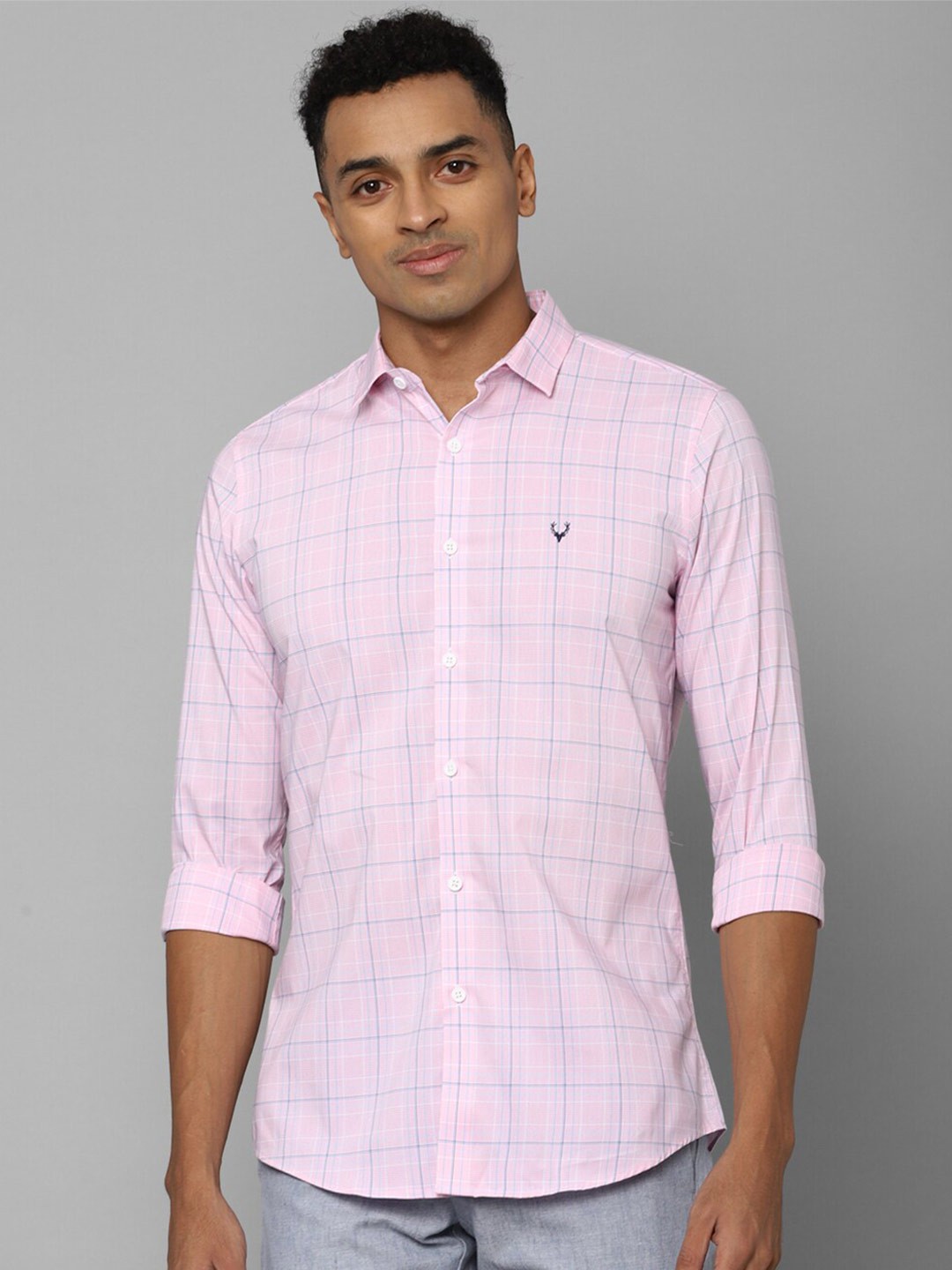 

Allen Solly Slim Fit Windowpane Checks Casual Shirt, Pink