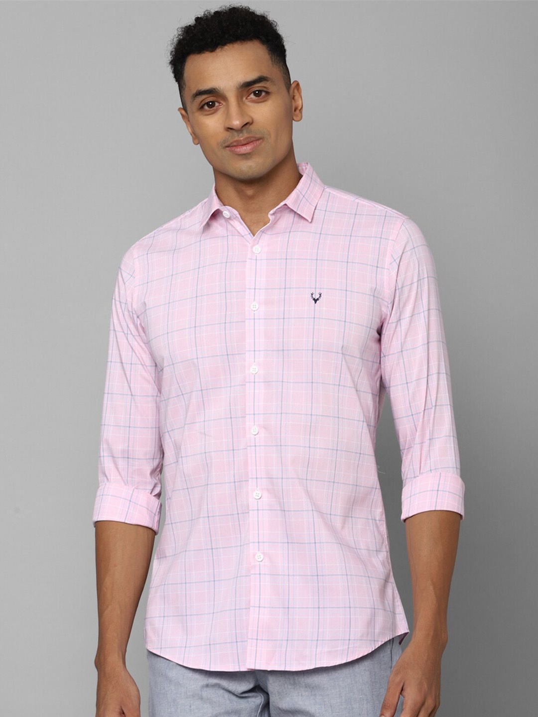 

Allen Solly Slim Fit Windowpane Checks Checked Cotton Casual Shirt, Pink