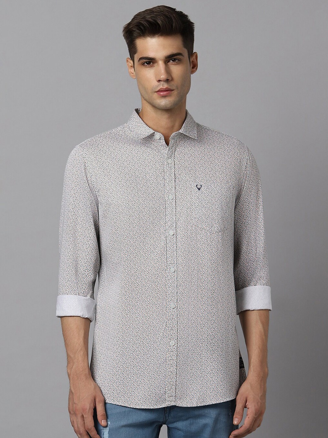 

Allen Solly Slim Fit Micro Ditsy Printed Pure Cotton Casual Shirt, Grey
