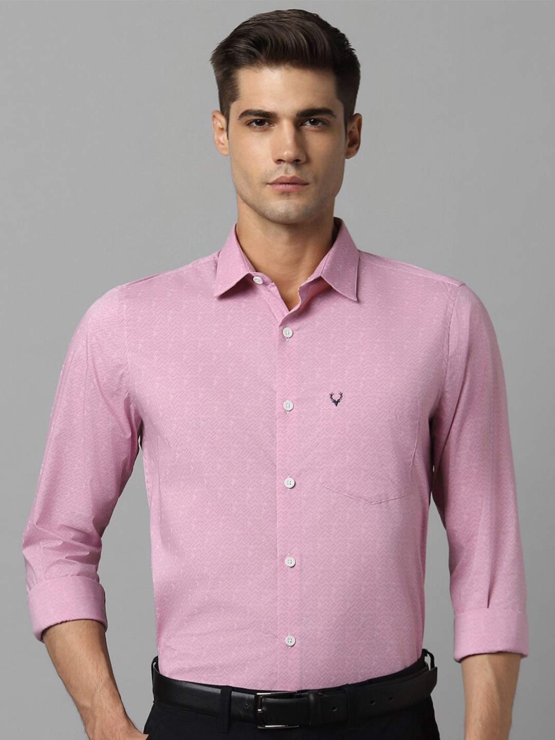 

Allen Solly Geometric Printed Spread Collar Cotton Formal Shirt, Pink