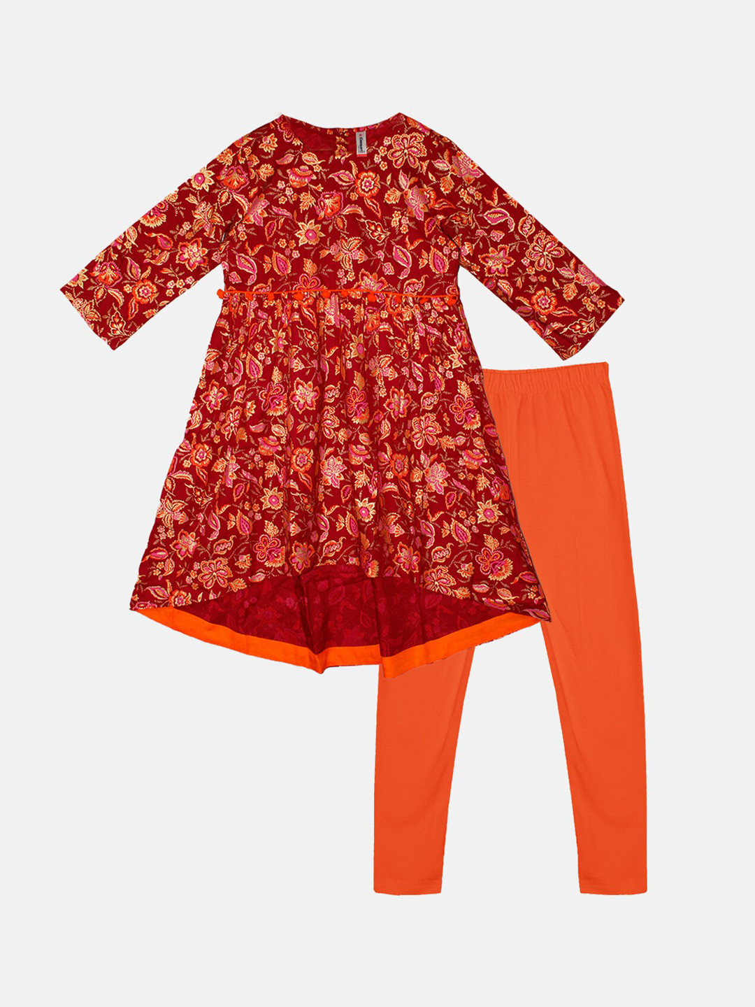 

KiddoPanti Girls Floral Printed A Line Kurta With Leggings, Maroon