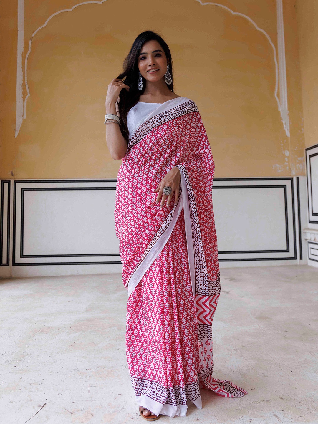 

Ragavi Printed Pure Cotton Saree, Pink