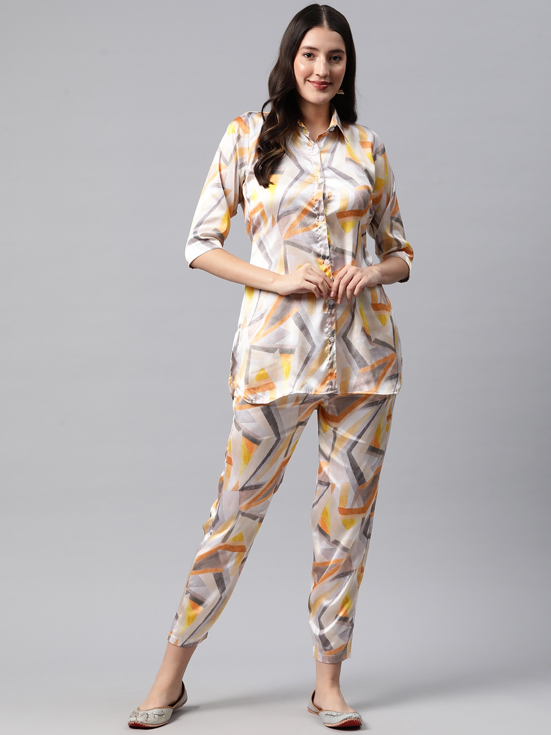 

Readiprint Printed Satin Ethnic Co-Ords, Cream