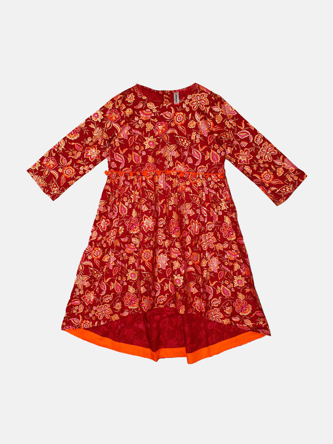 

KiddoPanti Girls Floral Printed Thread Work Anarkali Kurta, Maroon
