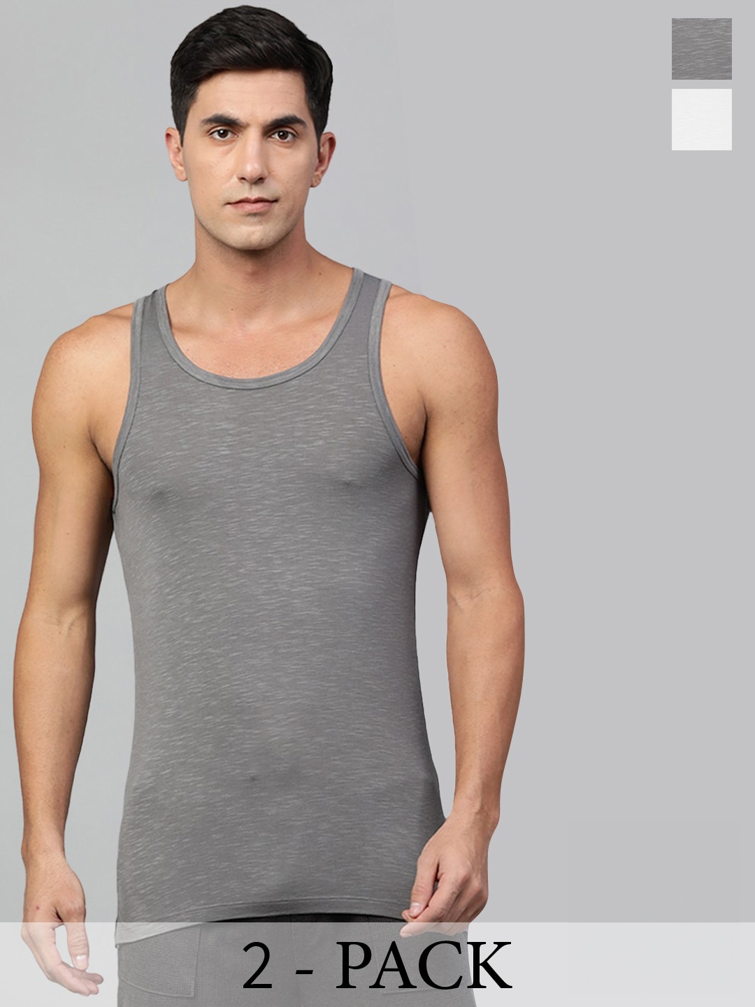 

Heelium Men Pack of 2 Bamboo Super Soft & Odour Free Comfort Fit Vest, Grey