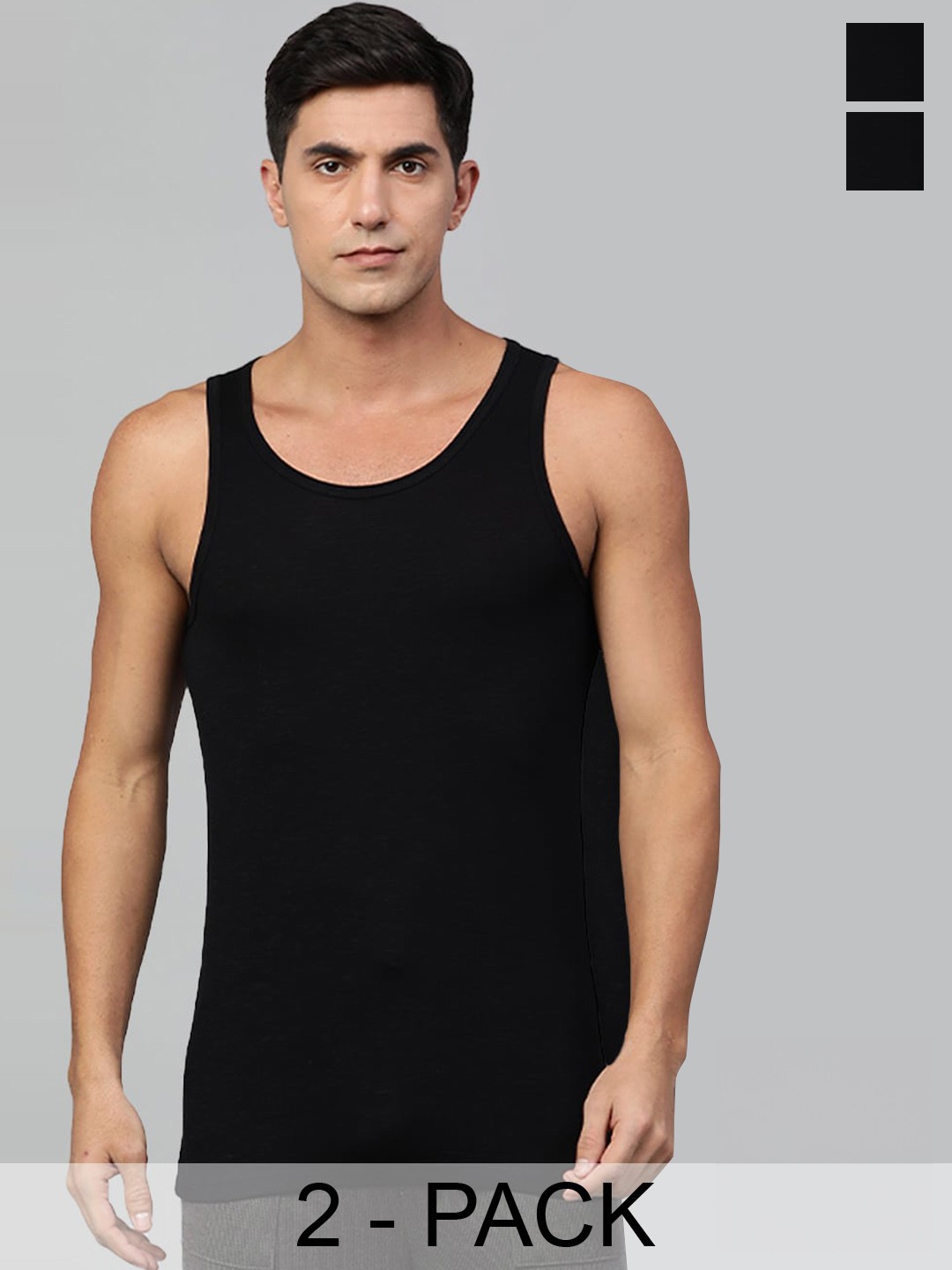

Heelium Men Pack of 2 Bamboo Super Soft & Odour Free Comfort Fit Vest, Black