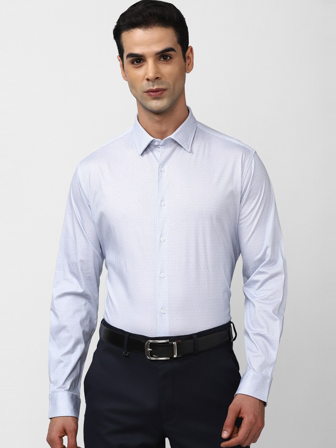 

Van Heusen Ditsy Or Micro Printed Slim Fit Pure Cotton Formal Shirt, Blue