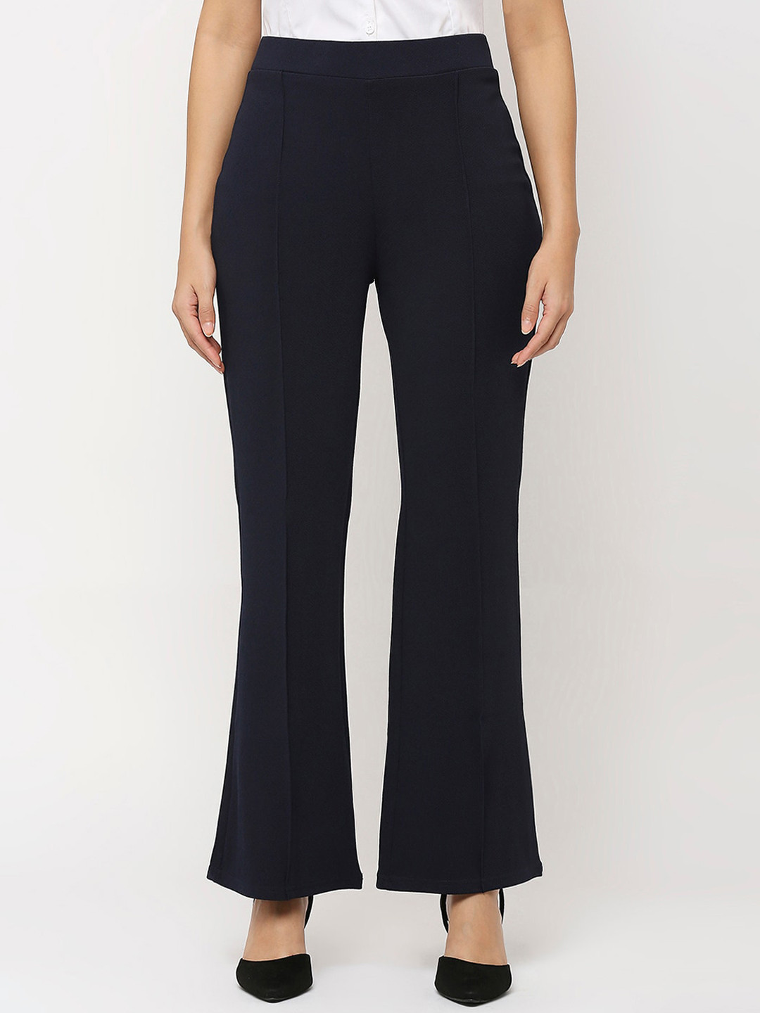 

Smarty Pants Women Comfort Flared High-Rise Lint Free Bootcut Trousers, Navy blue