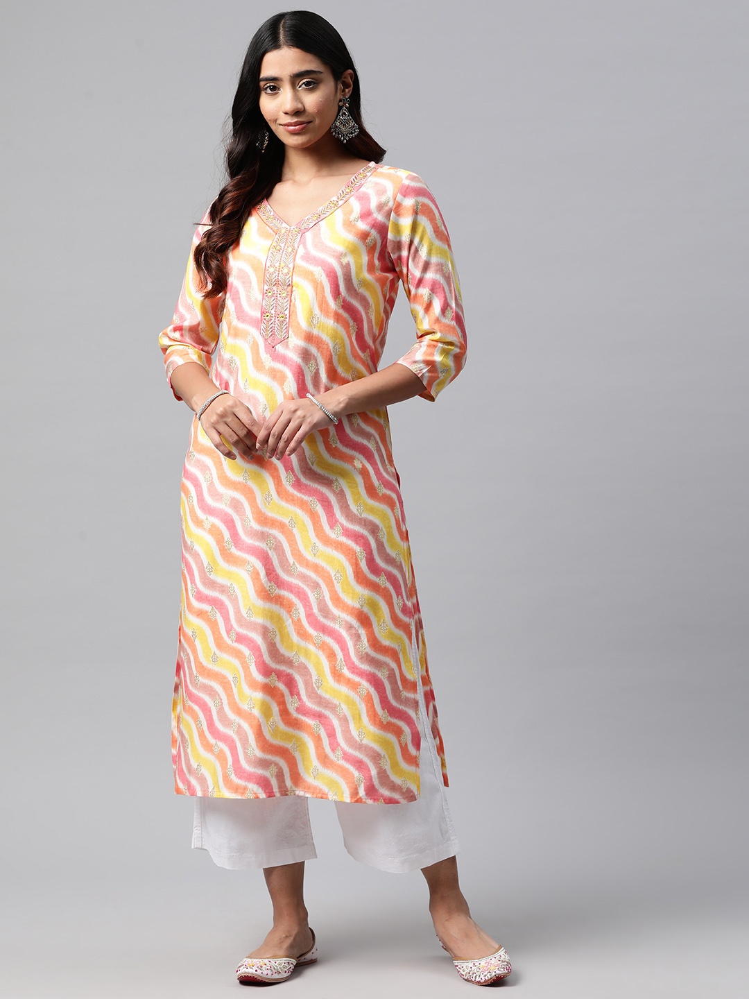

Readiprint Printed Mirror Work Pure Silk Kurta, Multi
