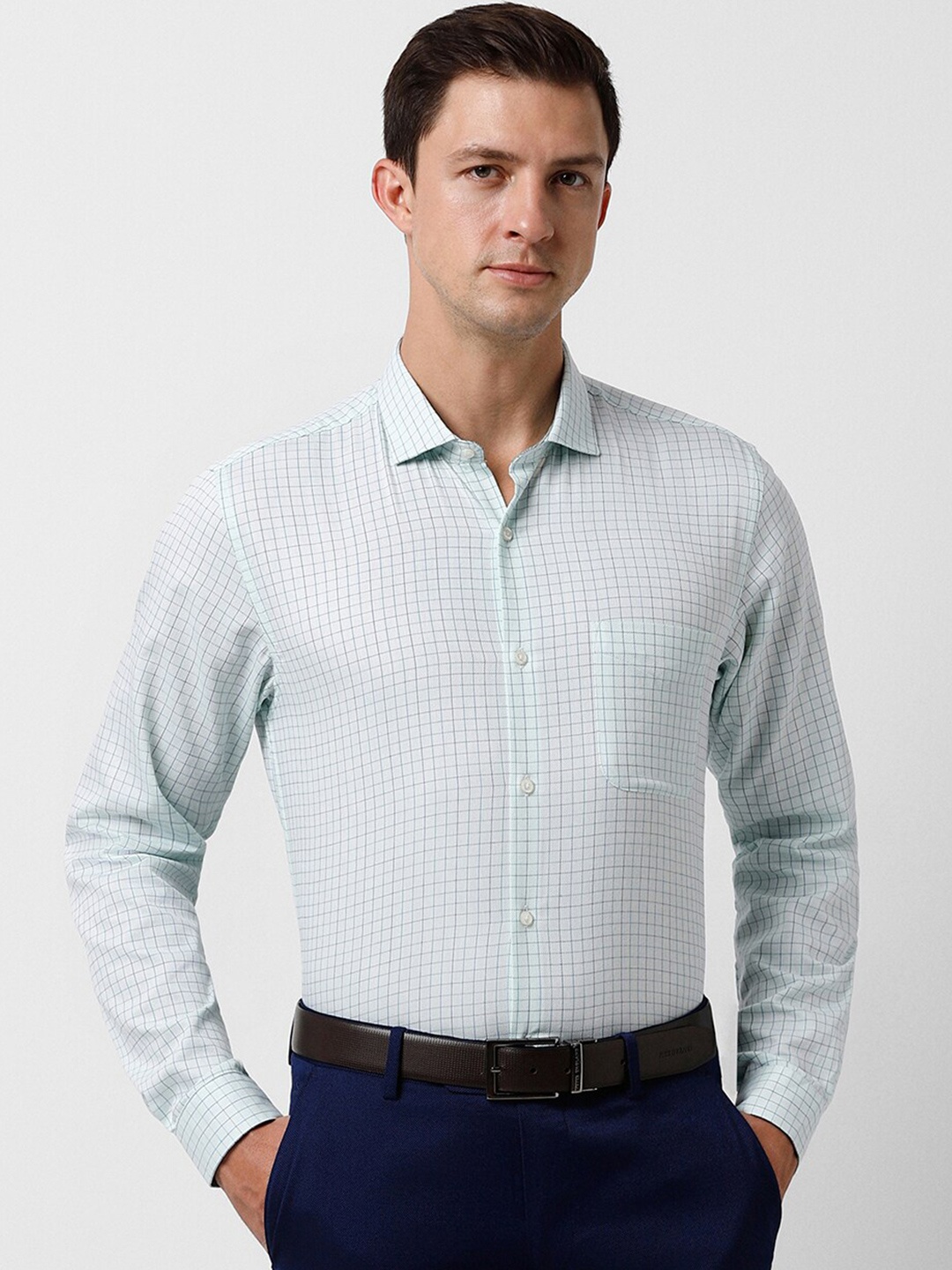 

Peter England Checked Opaque Slim Fit Formal Shirt, Blue