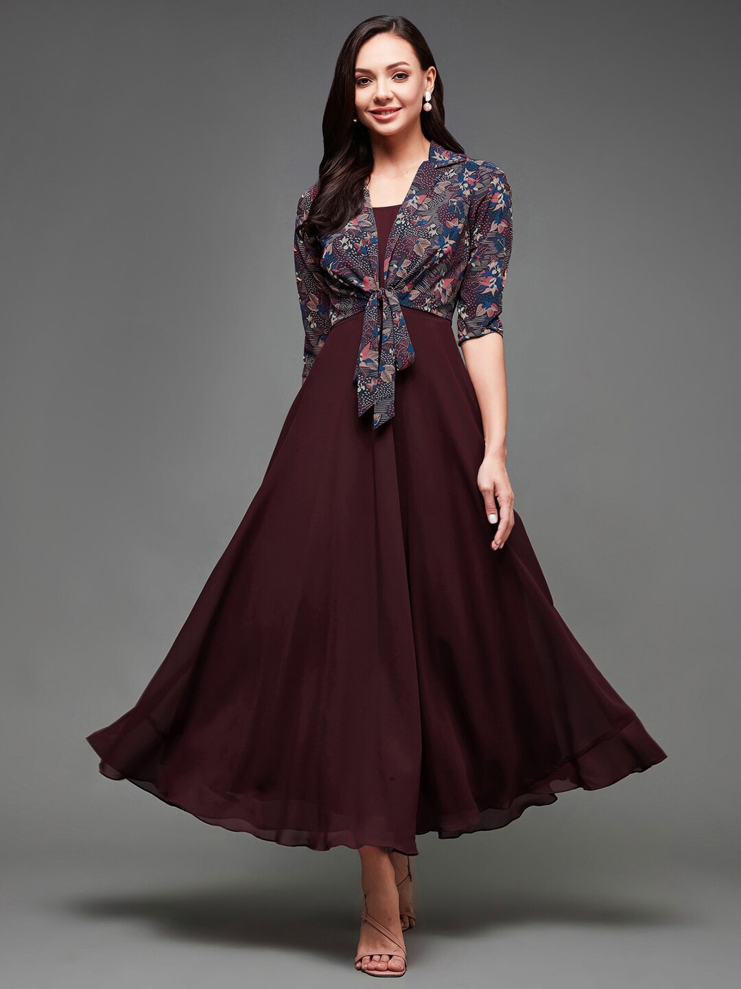 

Miss Chase Maroon Fit & Flare Maxi Dress