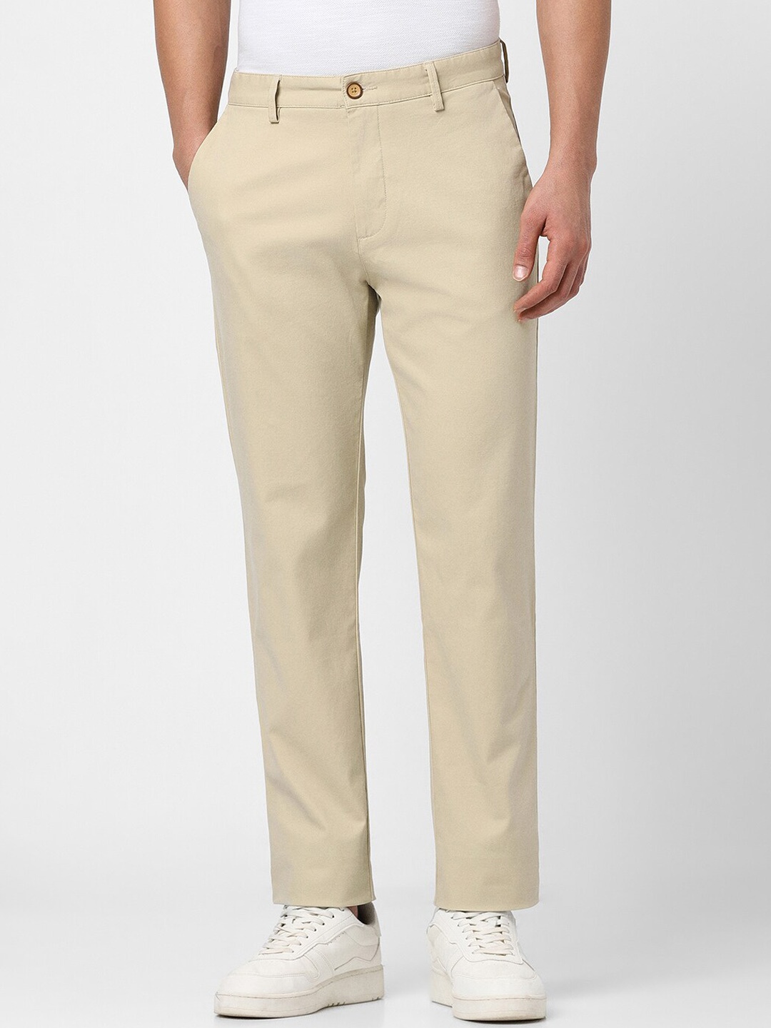 

Peter England Casuals Men Slim Fit Casual Trousers, Cream