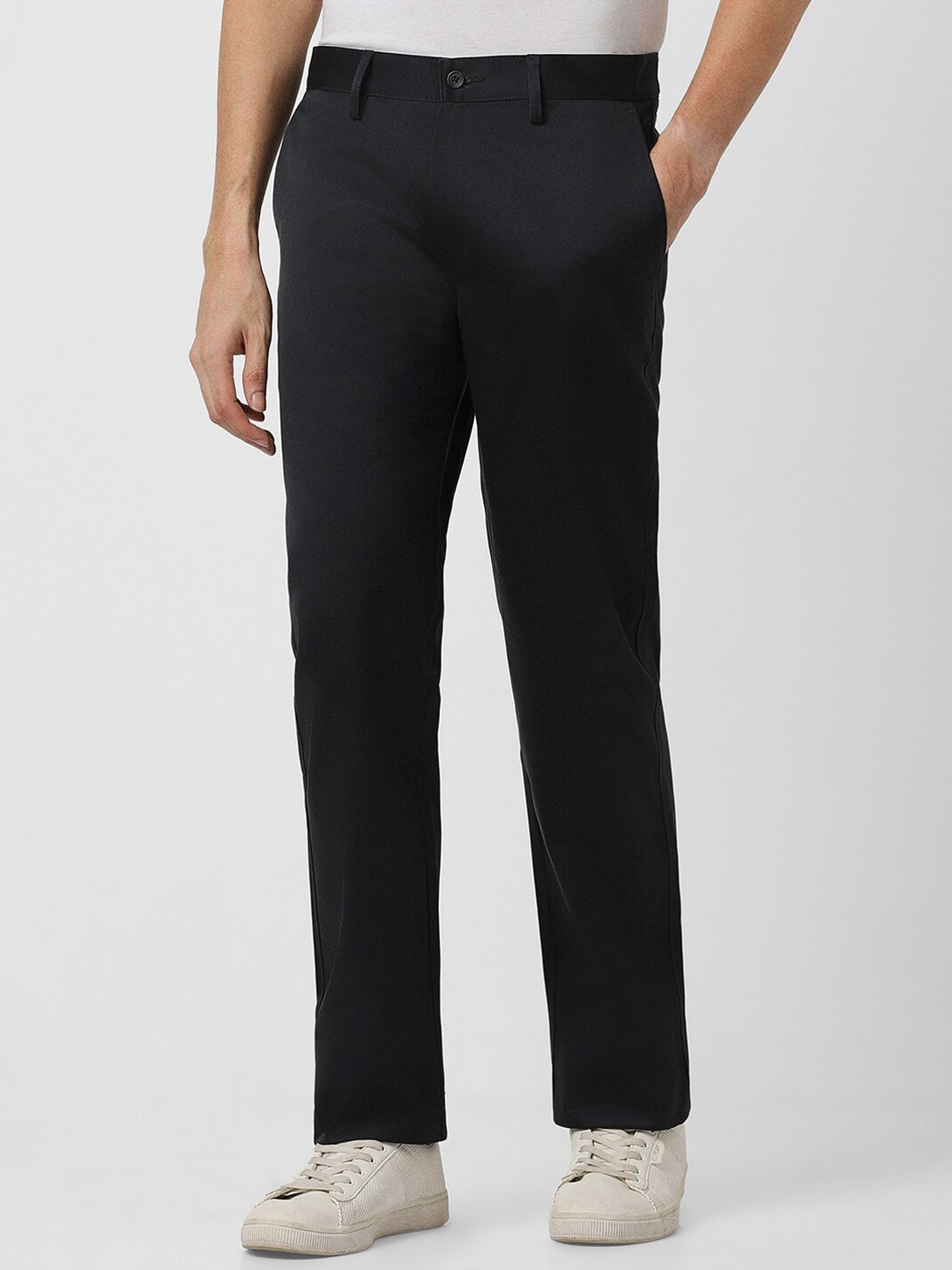 

Peter England Casuals Men Regular Fit Casual Trousers, Black