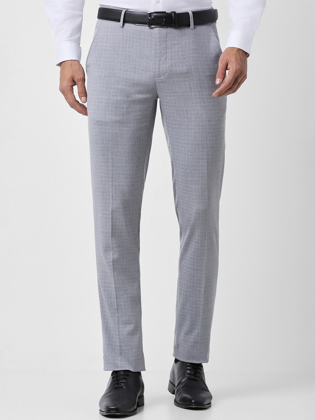 

Peter England Men Textured Slim Fit Formal Trousers, Grey