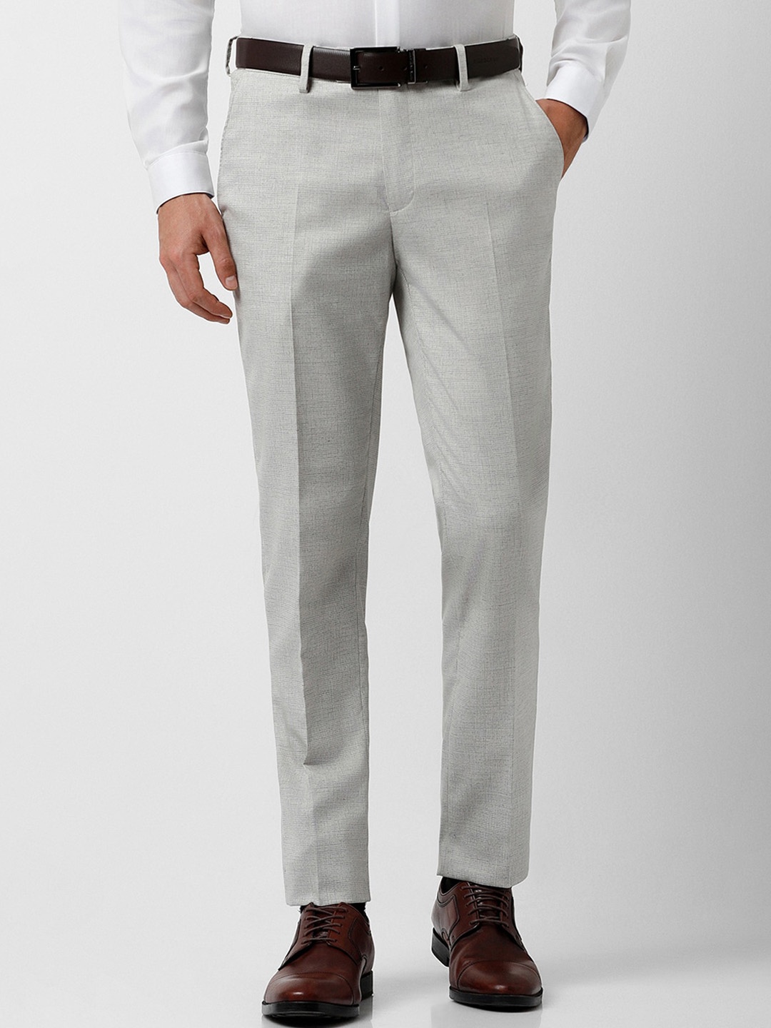 

Peter England Men Textured Slim Fit Formal Trousers, Grey