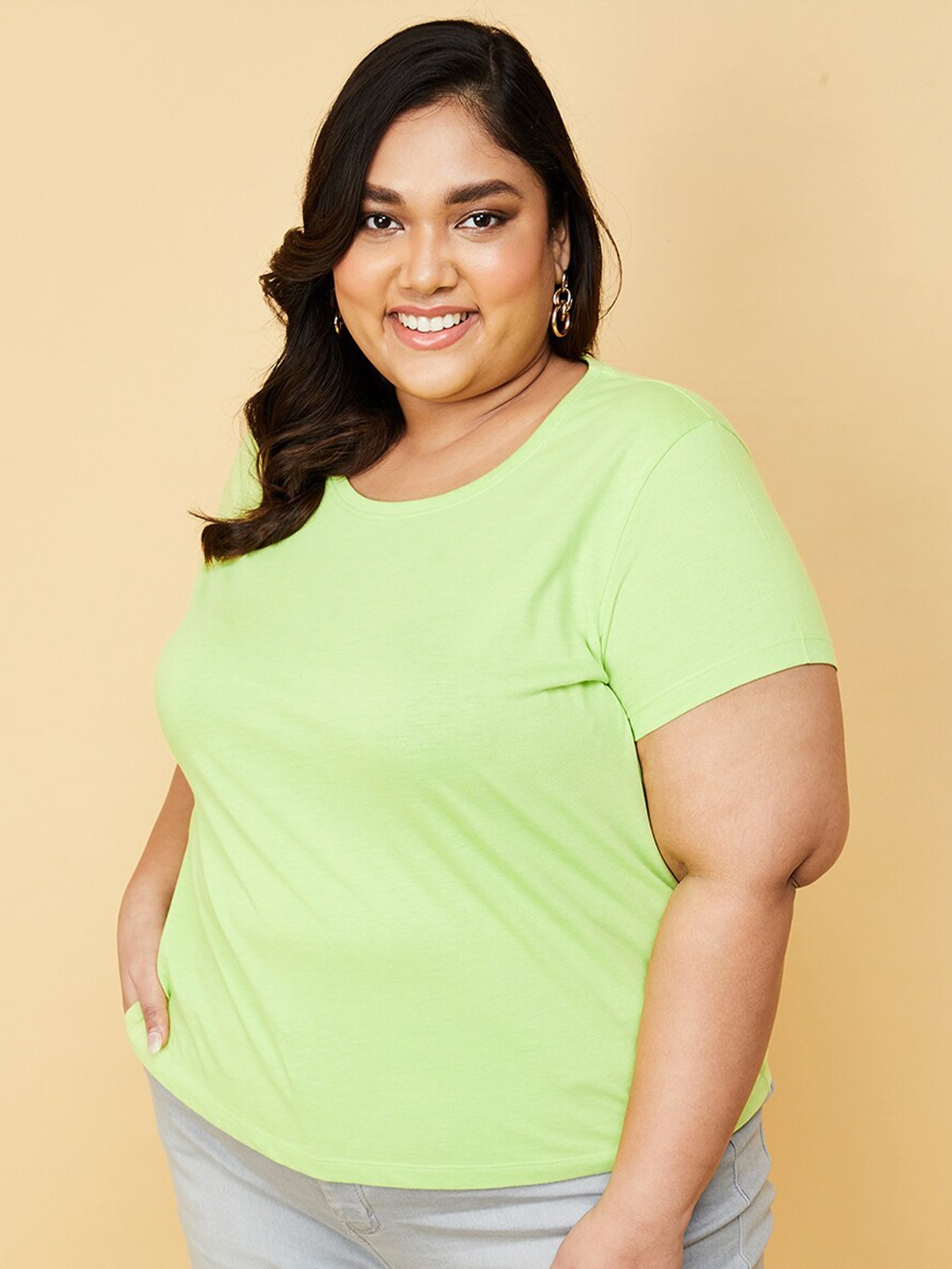 

max Plus Size Round Neck Short Sleeves T-shirt, Lime green