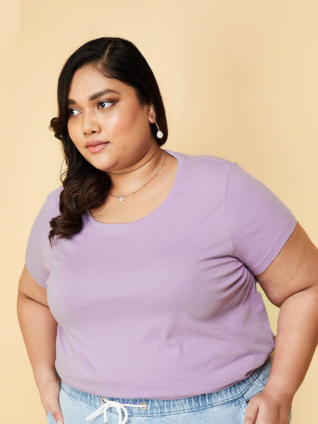 

max Plus Size Round Neck Short Sleeves T-shirt, Purple