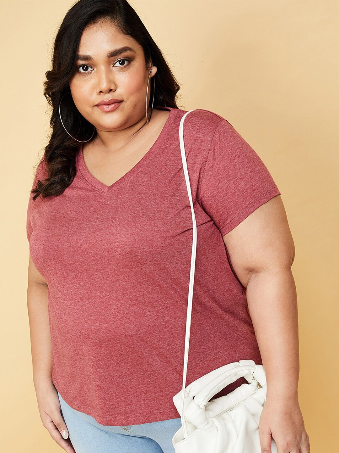 

max Plus Size V-Neck Short Sleeves T-shirt, Red