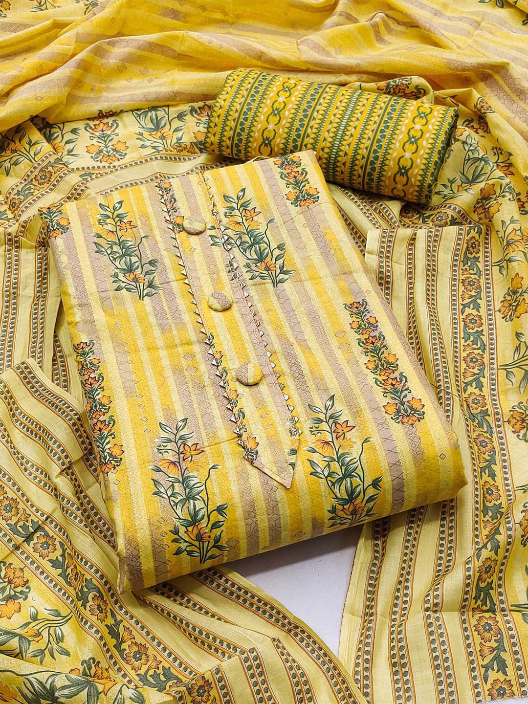 

KALINI Printed Unstitched Dress Material, Yellow