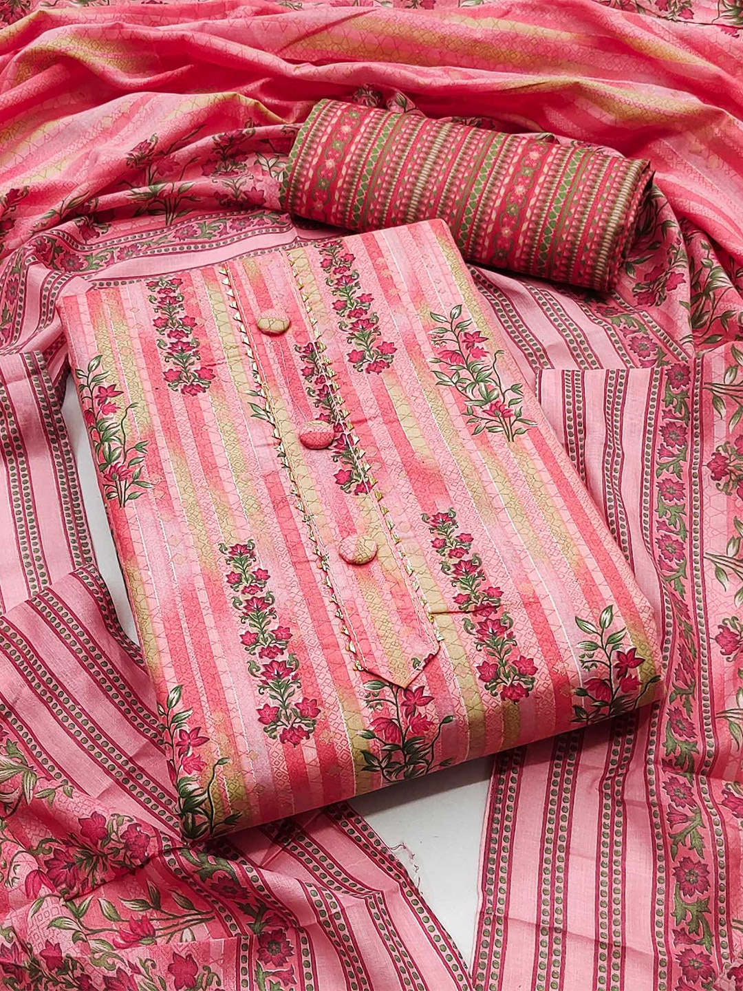 

KALINI Printed Unstitched Dress Material, Pink