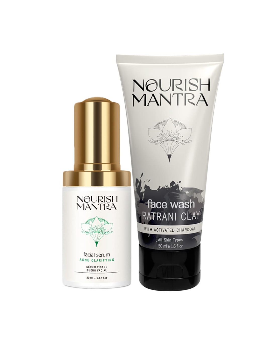 

Nourish Mantra Set Of 2 Ratrani Clay Face Wash 50ml & Acne Clarifying Serum 20ml, White