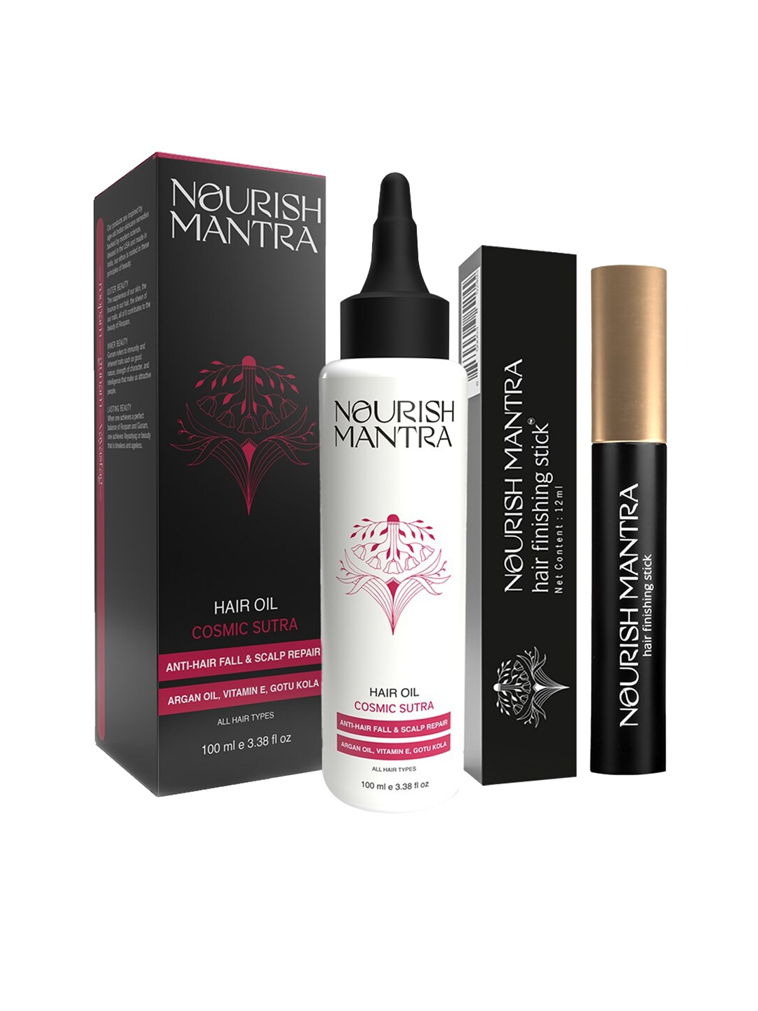 

Nourish Mantra Set of 2 Hair Finishing Stick -12g -Cosmic Sutra Hair Oil - 100ml, Black