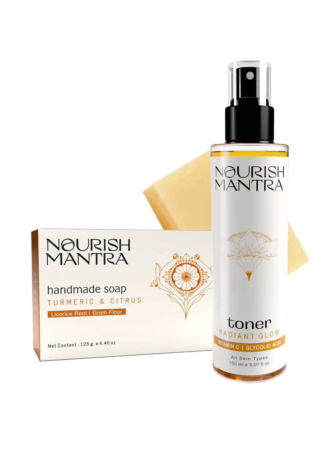 

Nourish Mantra Turmeric & Citrus Handmade Bathing Bar Soap & Radiant Glow Toner, White
