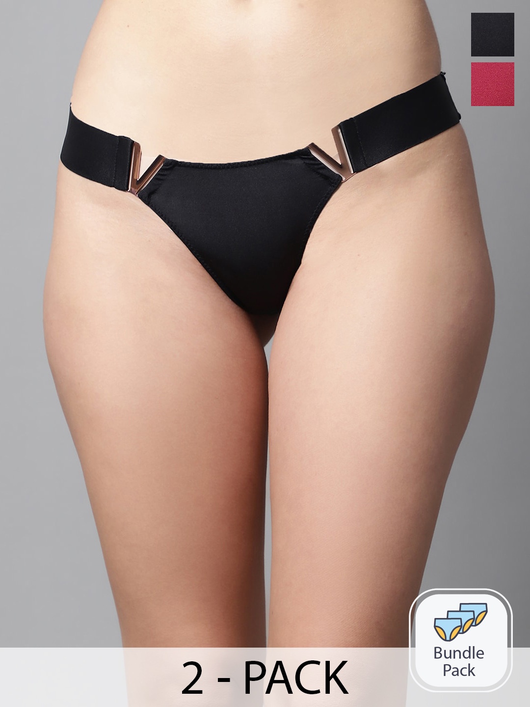 

PrettyCat Pack Of 2 Low-Rise Thong Briefs, Black