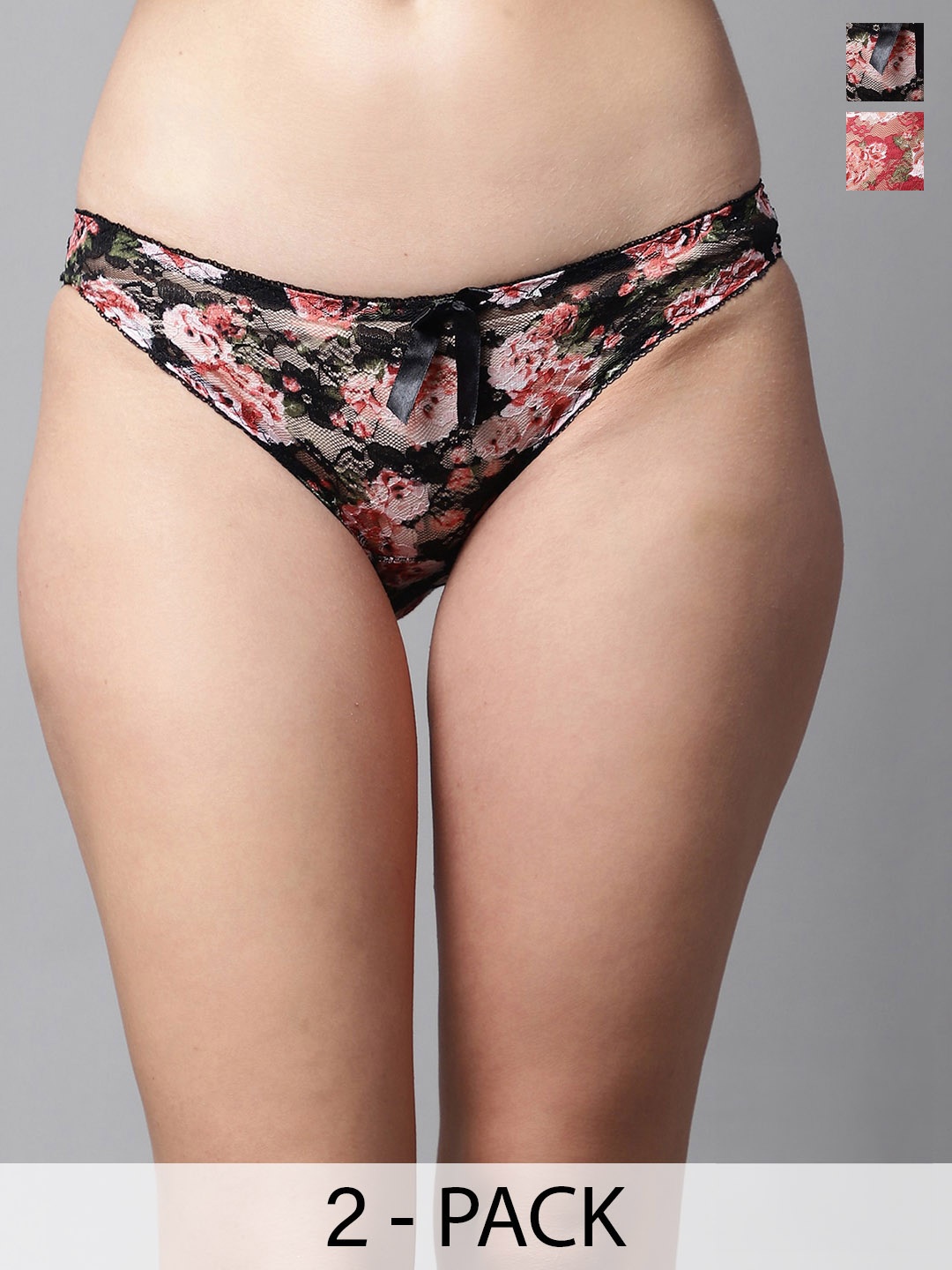 

PrettyCat Pack Of 2 Printed Bikini Briefs, Black