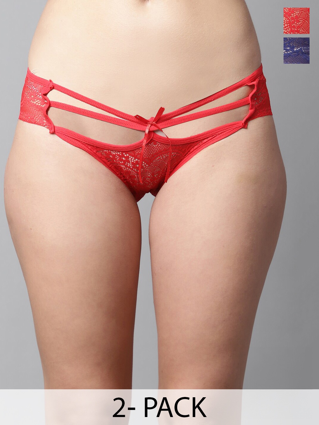 

PrettyCat Pack Of 2 Self-Design Low-Rise Bikini Briefs, Red