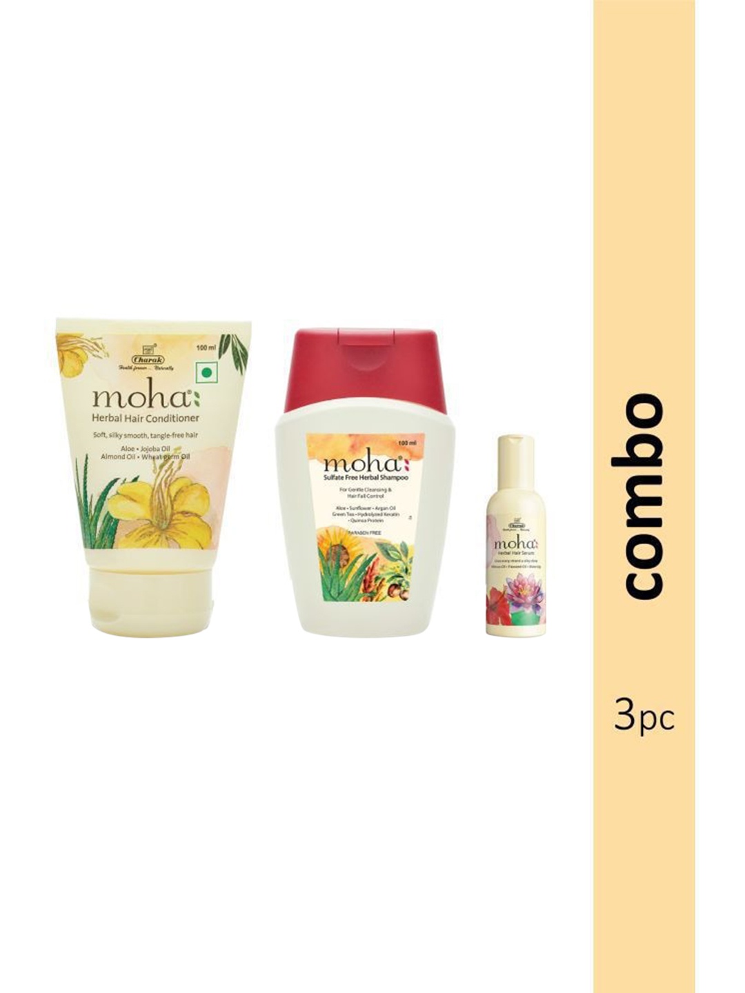 

moha Set of 3 Sulfhate Free Shampoo 100ml -Hair serum 30ml - herbal hair conditioner 100ml, Cream