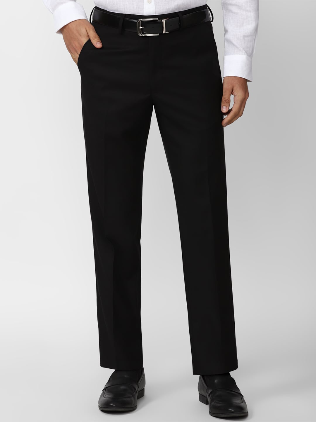 

Van Heusen Men Slim Fit Mid-Rise Formal Trousers, Black