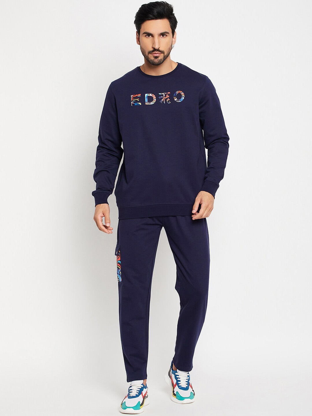 

EDRIO Typography Printed Pure Cotton Co-Ords, Navy blue