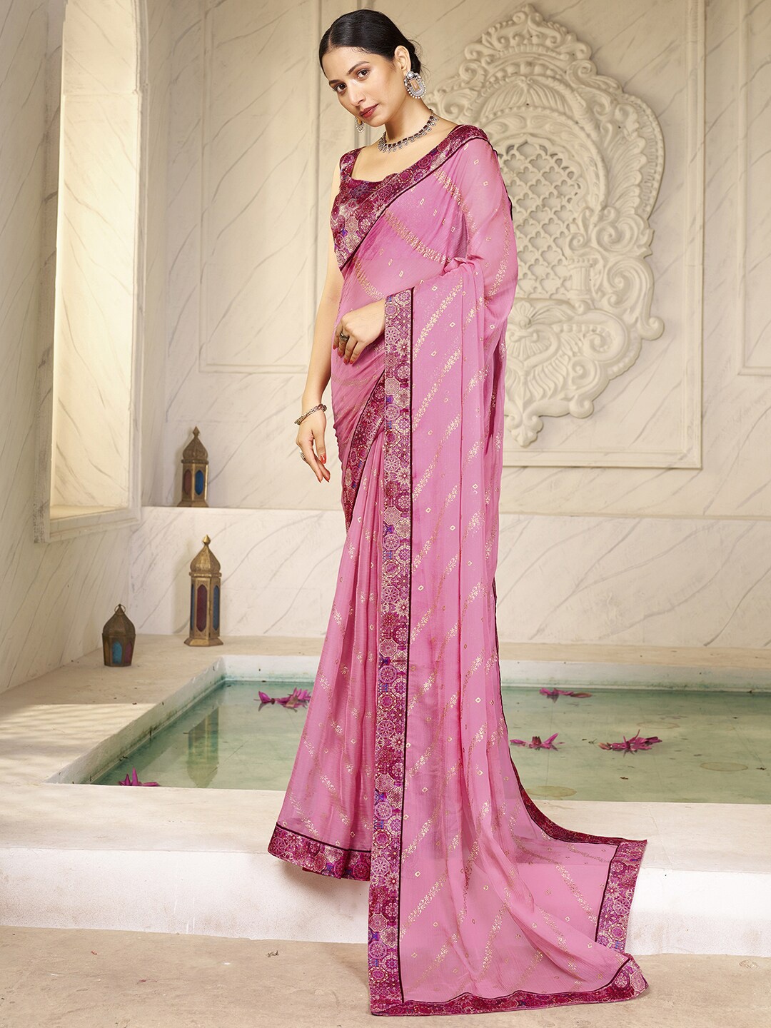 

Anouk Ethnic Motifs Printed Pure Chiffon Saree, Pink