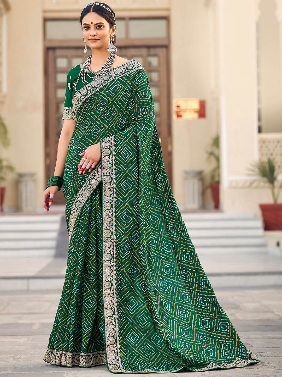 

Anouk Bandhani Printed Saree, Green