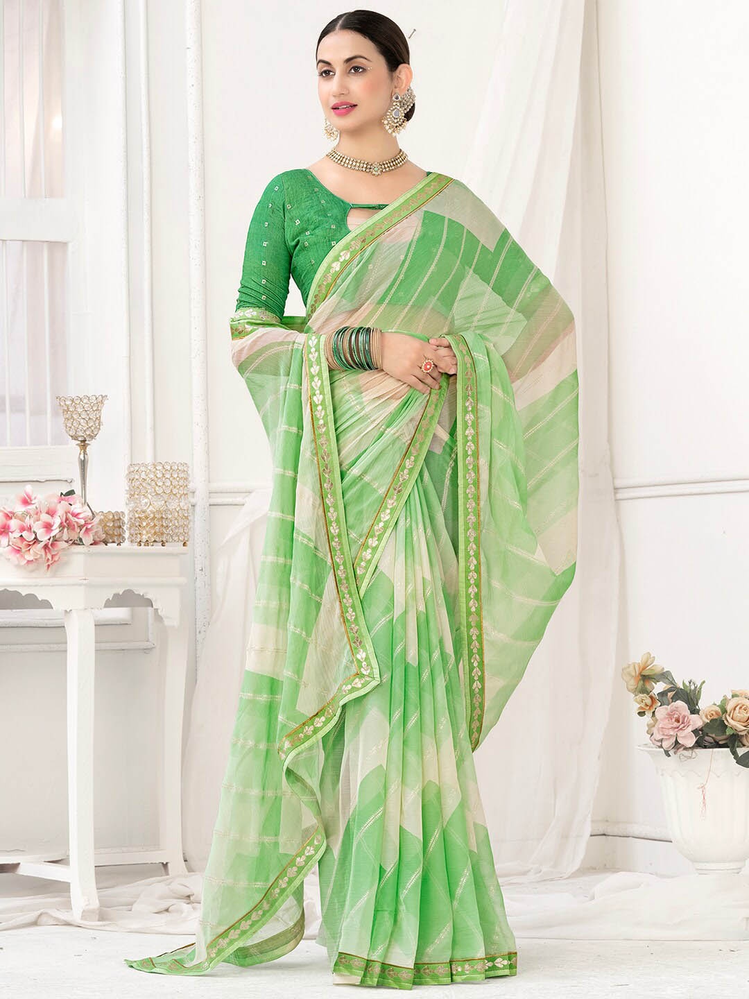 

Anouk Geometric Printed Pure Chiffon Saree, Green