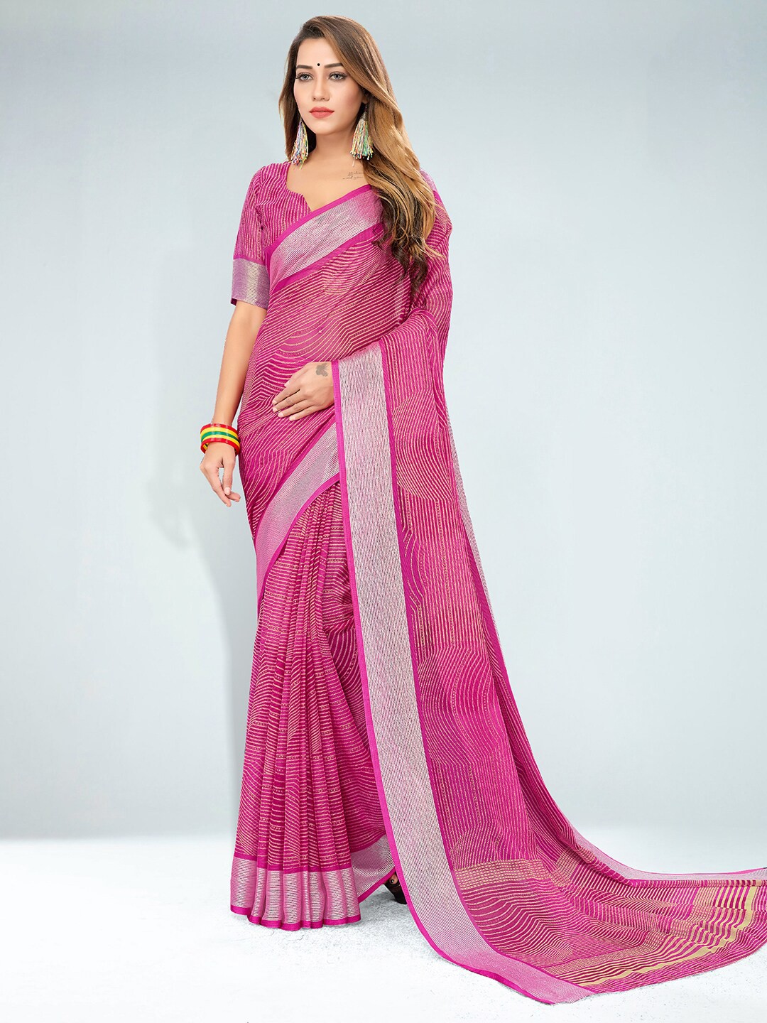 

Anouk Striped Printed Saree, Pink