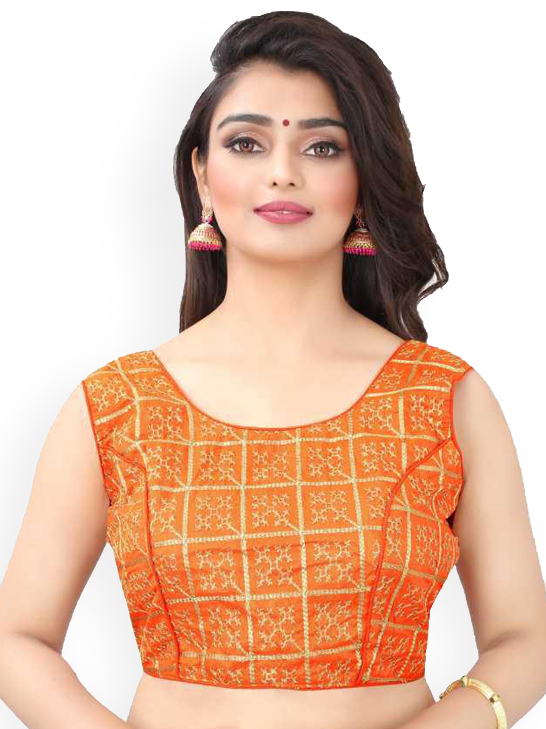 

Munir Self Design Striped Pure Cotton Saree Blouse, Orange