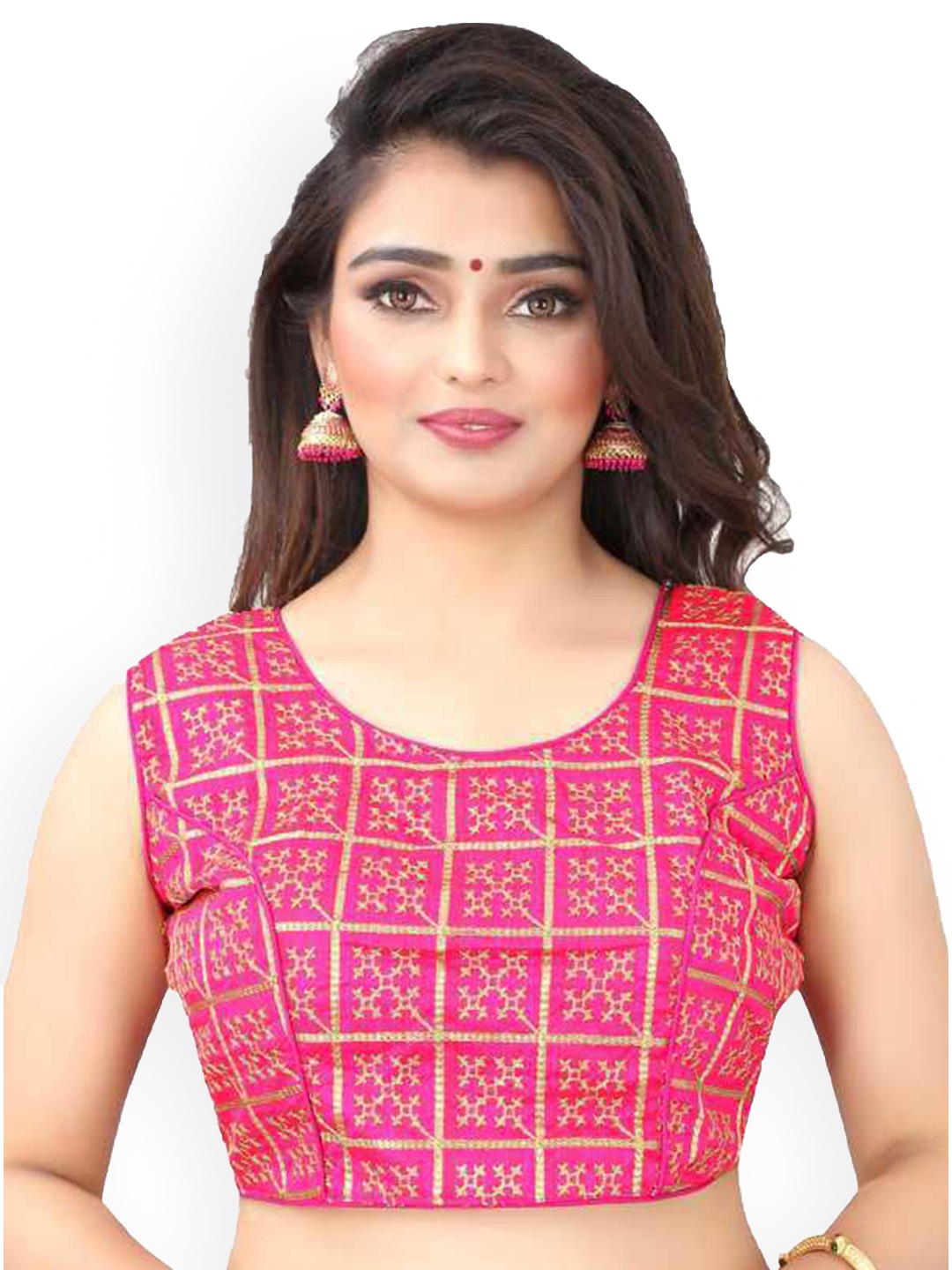 

Munir Self Design Striped Pure Cotton Saree Blouse, Pink