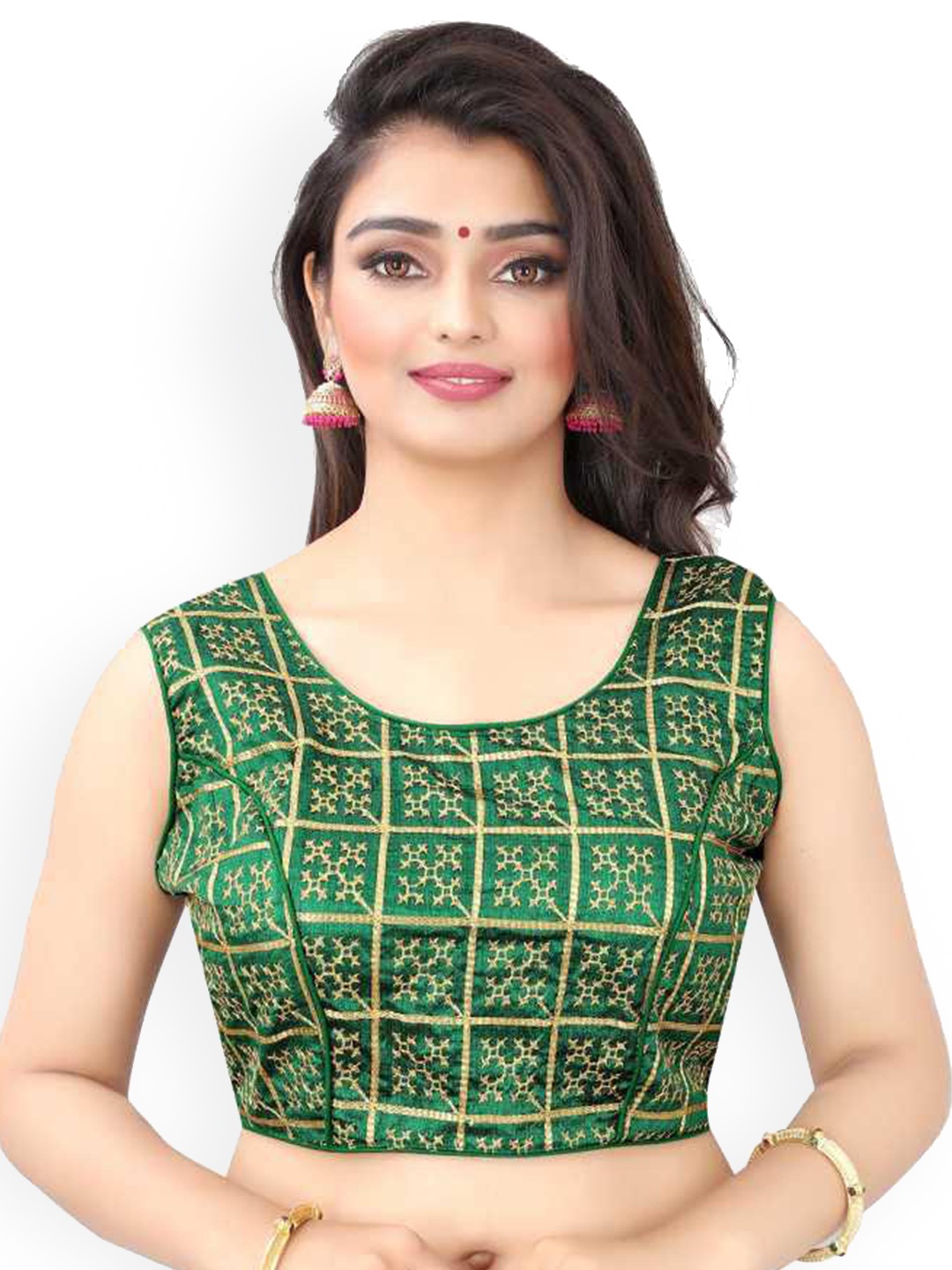 

Munir Self Designed Pure Cotton Fancy Back Saree Blouse, Green