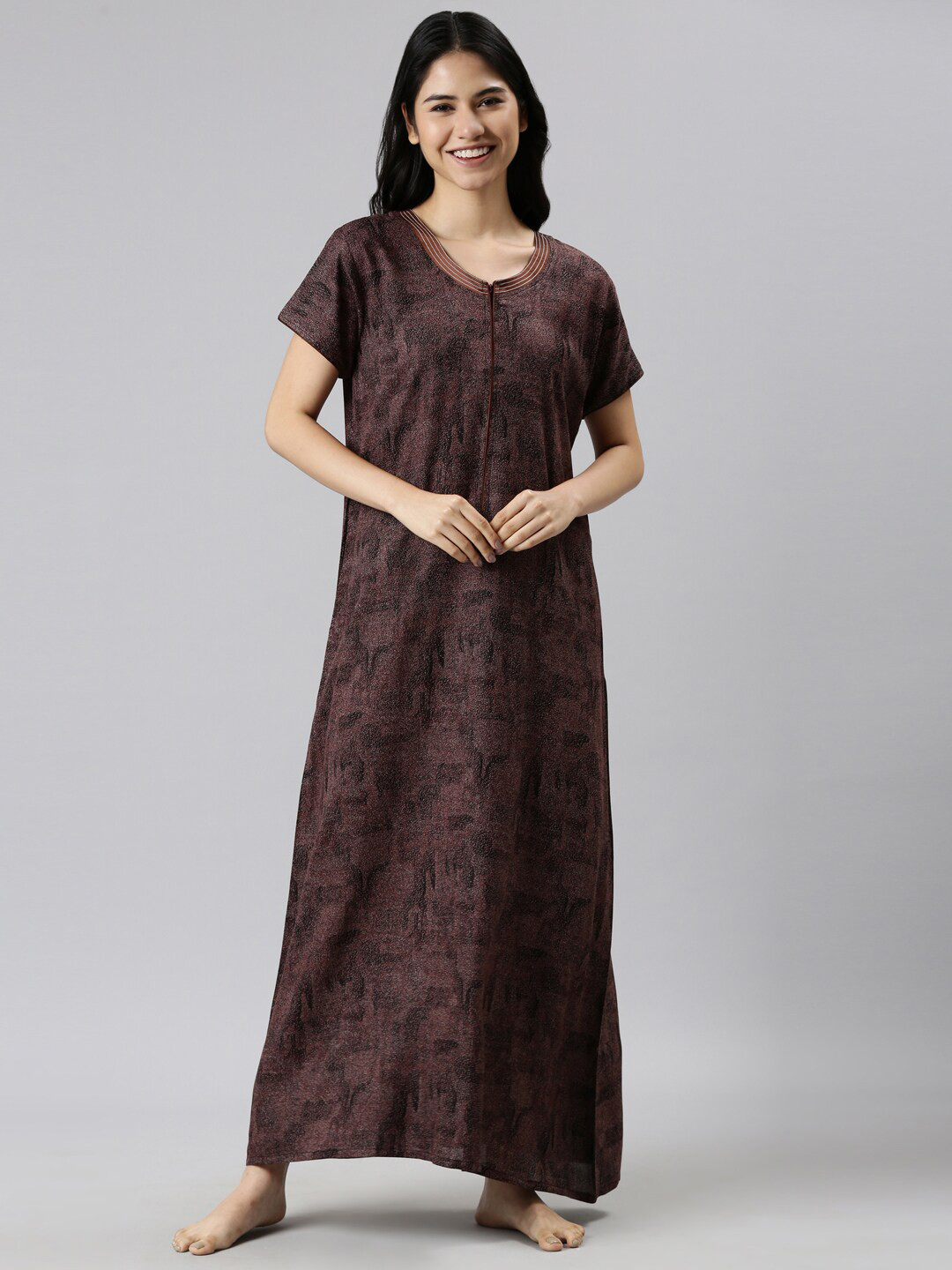 

GOLDSTROMS Abstract Printed Maxi Nightdress, Coffee brown