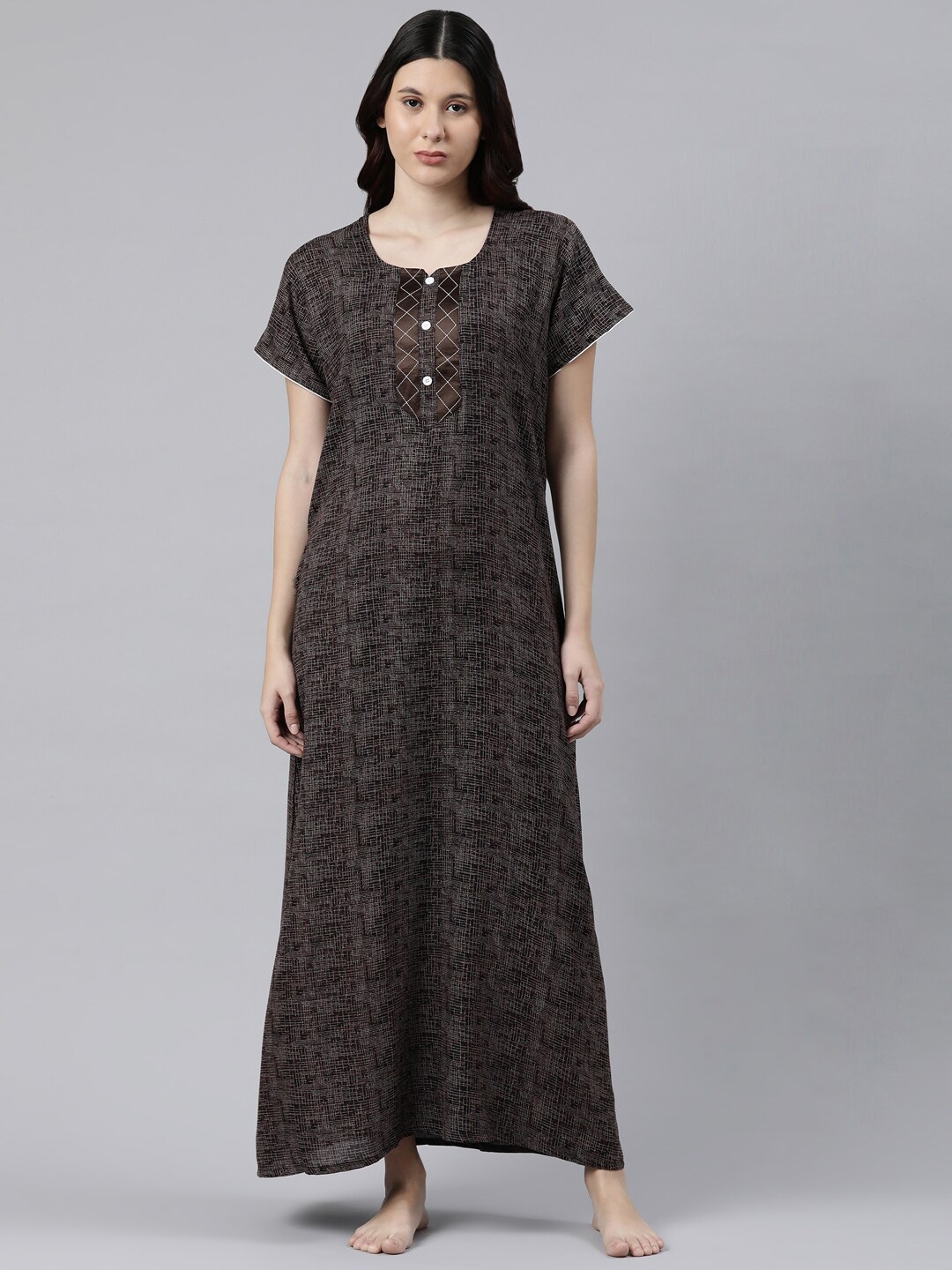 

GOLDSTROMS Abstract Printed Maxi Nightdress, Coffee brown