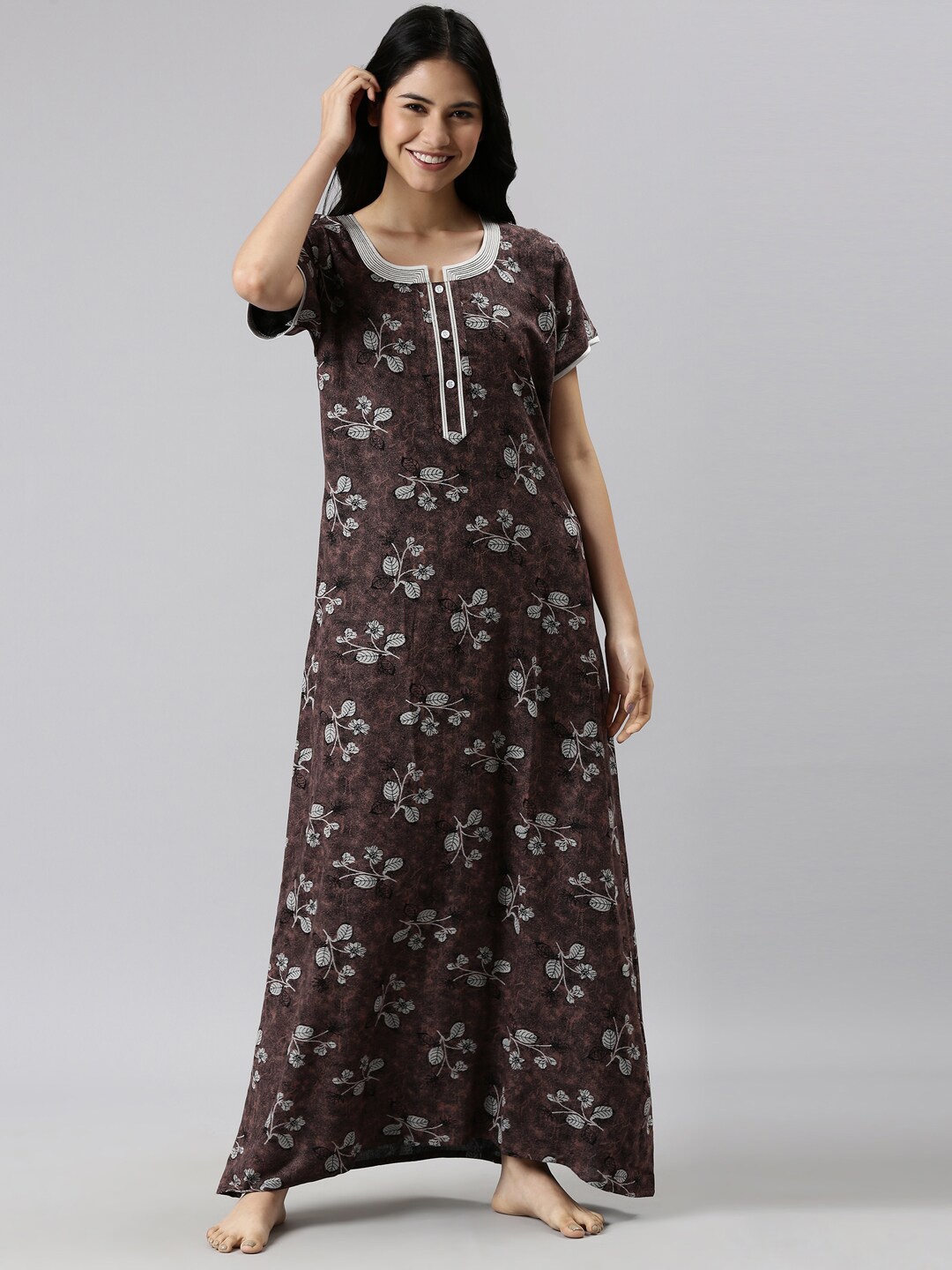 

GOLDSTROMS Floral Printed Maxi Nightdress, Coffee brown