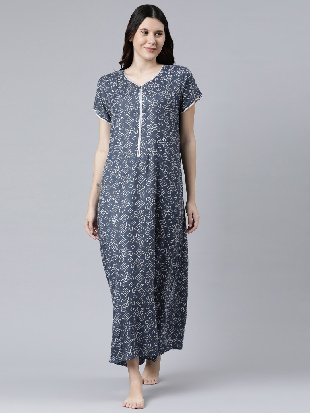 

GOLDSTROMS Ethnic Motifs Printed Maxi Nightdress, Blue